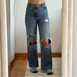 Zara Ripped Blue Flare Jeans